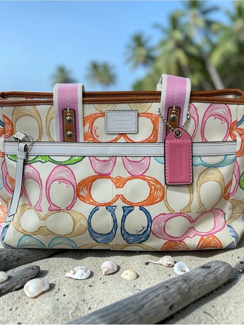 Coach Watercolor Signature "Scribble" Print Tote Bag - Picture 1 of 8